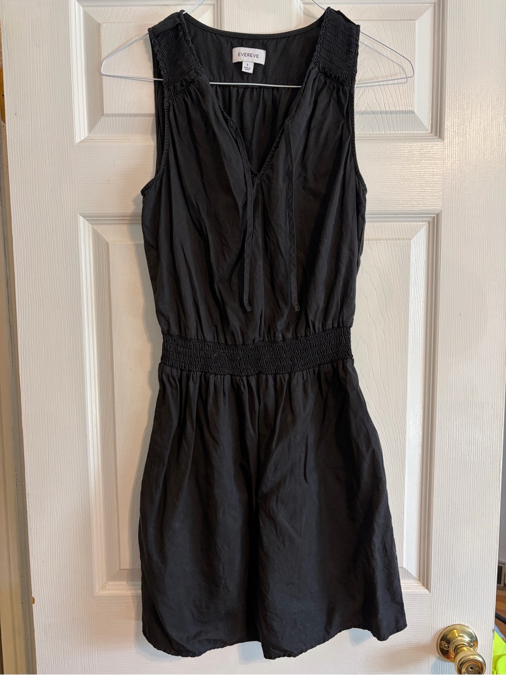 EVEREVE Zelda Tank Dress Small Black Lyocell Smocked Waist V Neck Sleeveless